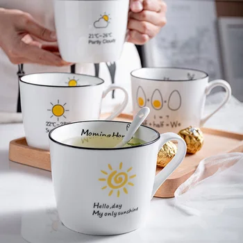 

Ceramic Cartoon Coffee Cup Creative Black Line Breakfast Milk Coffee Tea Mug Office Simple European Water Cup Gifts 360ML tazas
