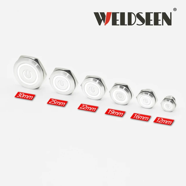 Stainless Steel Push Button Switch Short-Throw Self-Reset Momentary 12mm 16mm 19mm 22mm 25mm 30mm LED Touch Elevator Button White power
