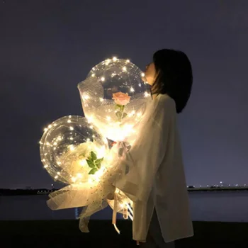 

LED Luminous Transparent Balloon Rose Bouquet Rose Valentines Day Gift Balloon for Birthday Party Wedding Decor