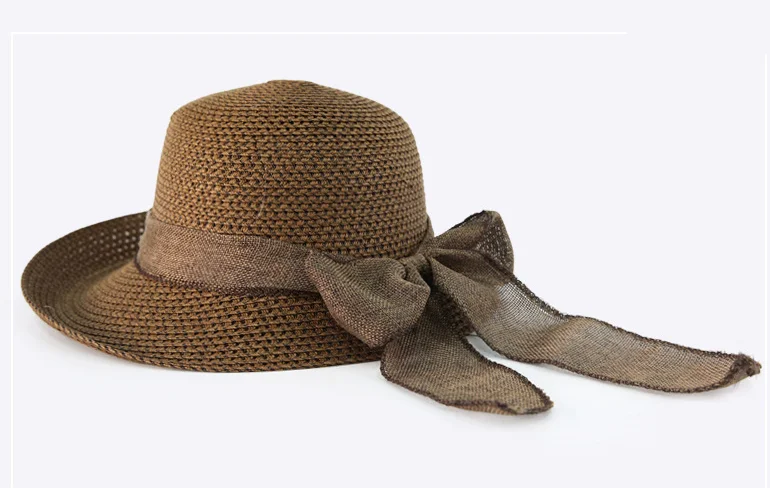 

2020 New Summer Sun Hats Women Fashion Girl Straw Hat Ribbon Bow Beach Hat Casual Straw Flat Top Panama Hat Bone Fisherman's Hat