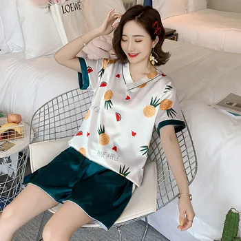 

Comfortable Pajama Set Women's Print 2-Piece Short Sleeve Top + Shorts Elastic Waist 2020 Summer Pajamas M-2XL