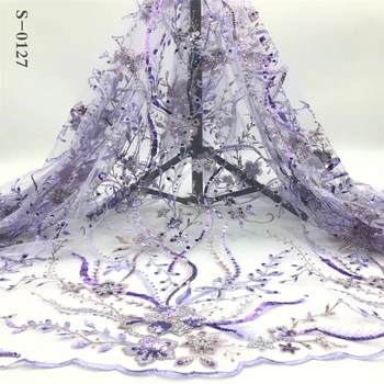

Lilac African sequin lace fabric 2020 high-quality lace French lace fabric bridal marriage Nigerian lace fabric