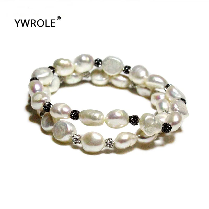 

Wholesale Natural White Freshwater Pearl Crystal Beads friendship Bracelets Rhinestone Bangles For Women Fashion Jewelry Gift