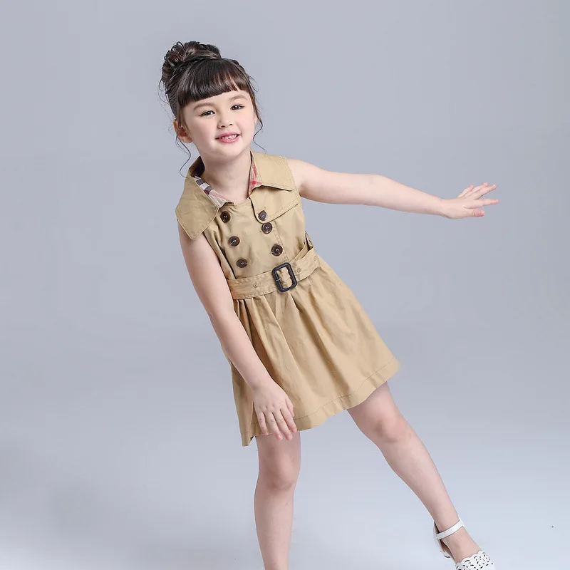 

2019 Autumn New Style Children's Clothing Hot Selling Korean-style Girls Fashion Double-breasted Belt Vest Princess Dress
