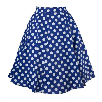 

Retro Polka Dot Swing Skirts Womens High Waist Summer Vintage Pleated Skirt Jupe Plissee Femme Black Red Blue Cotton Skirt Saias