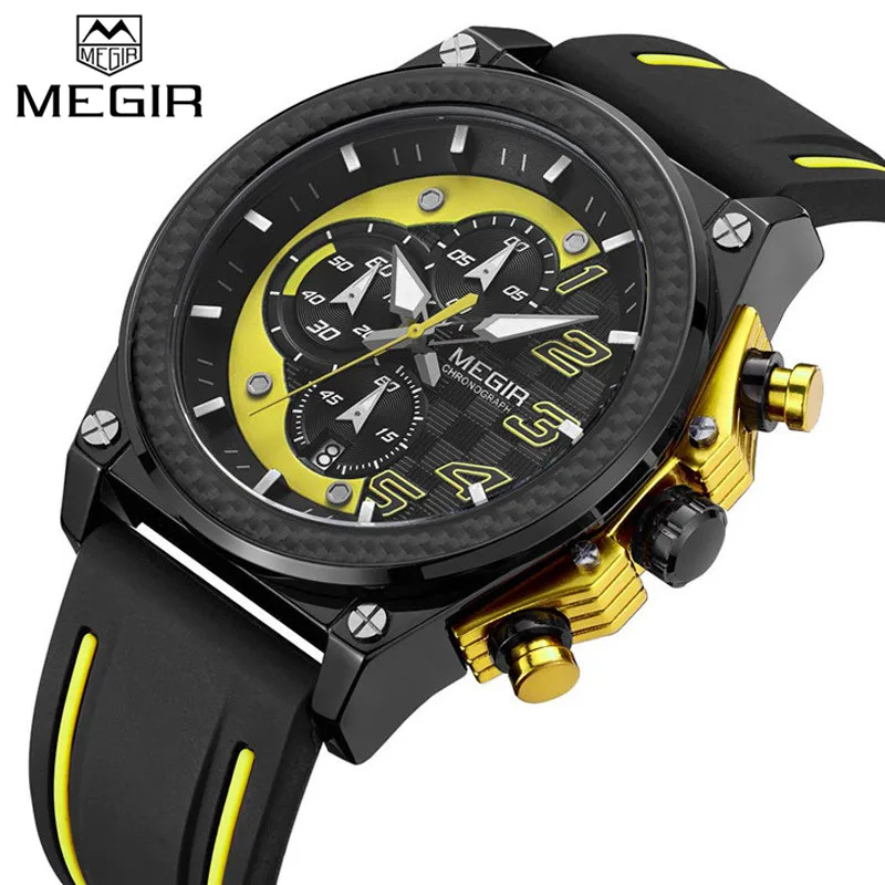 Relogio Masculino MEGIR мужские часы Топ люксовый бренд Хронограф Календарь спортивные