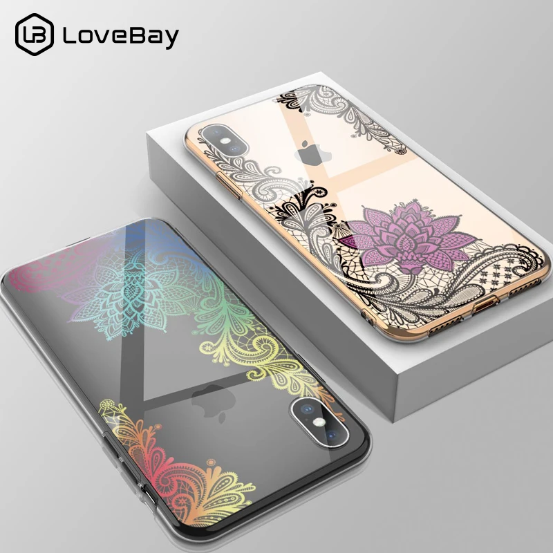 

Lovebay Transparent Lace Flowers Case For iPhone 6 6S 7 8 Plus X XR XS Max 5 5s SE Mandala Floral Phone Case Soft TPU Back Cover