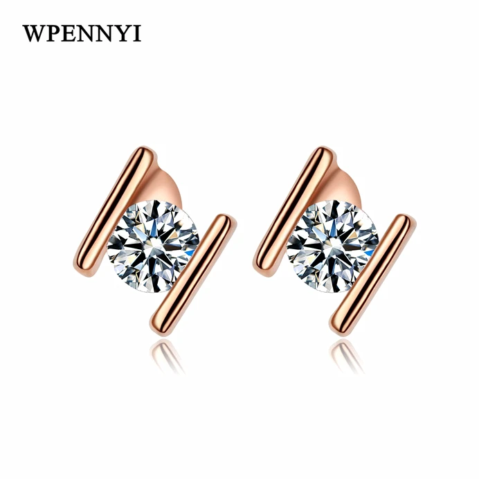 

Rose Gold Color Small H Letter Design Clear Zirconia Studded Women Stud Earrings Wholesale Fashion Accessories