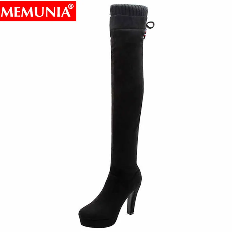 

MEMUNIA Plus size 34-43 New women boots round toe high heels round toe platform boots ladies over the knee boots