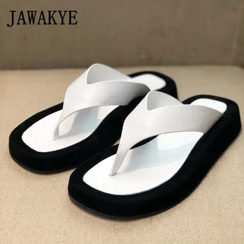 

Thick Sole flip flops Leather mules slippers women summer casual Shoes white black outdoor ladies Beach Shoes summer sandals