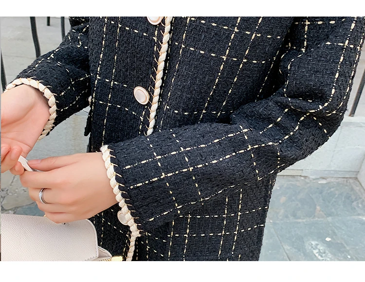 CBAFU autumn winter tweed coat fashion women jacket fragrance long sleeve wool coat vintage cardigans woolen jacket runway P605