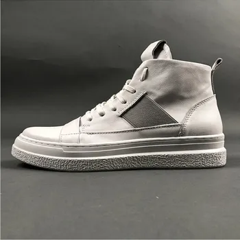 

Luxury Genuine Leather High-Top Shoes Men Street Breathable Lace Up White Sneakers Hip Hop Casual Flat Shoes Zapatos De Hombre