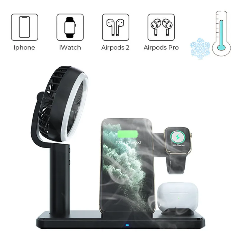 Carregador sem Fio com Ventilador para Iphone Estação para Airpods Pro Max Carregamento Rápido Samsung S10 s9 8 Doca Apple Relógio 15w qi xs 12 11 1 Cheap Carregadores sem Fio