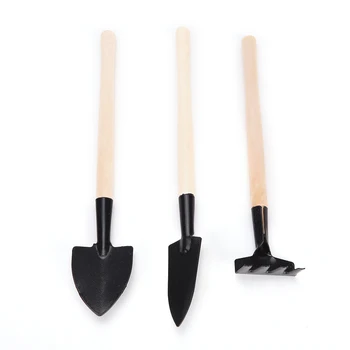 

3Pcs/Set Mini Sharp Shovel Rake Wooden Handle Iron Head Plant Tool Set Reinforced Gardening Round Mini Garden Tools