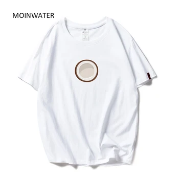 

MOINWATER New Women Fruit Pattern Short Sleeve T shirts Female Cotton White High Street Tees&Tops Casual Black T shirt MT19100