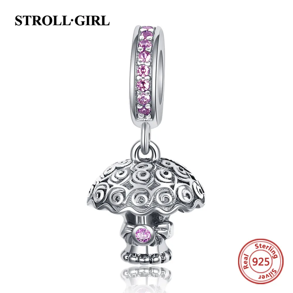 925 Sterling Silver Flower CZ Pendant Charm Bride Wedding Bouquet Bead Fit European Bracelet For Women Just Married Jewelry Gift | Украшения