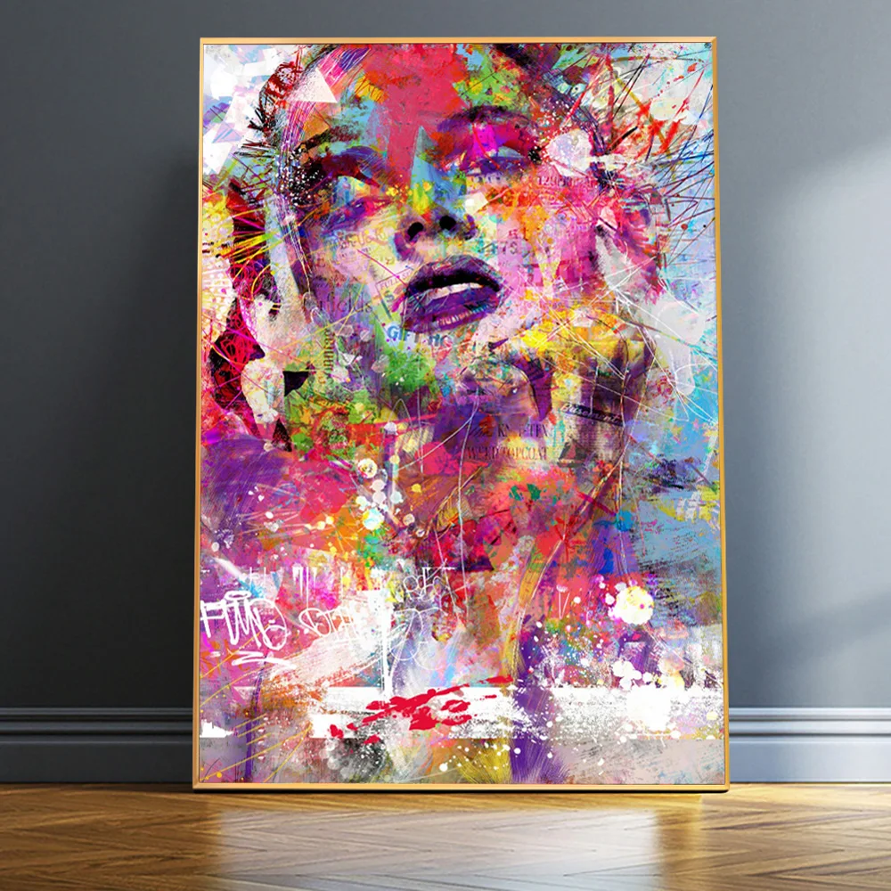 

Abstract Watercolour Pretty Girl Portrait Graffiti Painting Canvas Wall Art Picture Room Decor Cuadros For Hotel and Home