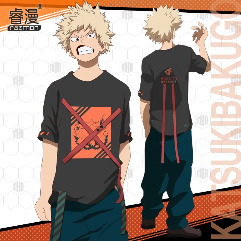 Аниме Boku No MY HERO Academy Bakugou костюм кацуки для косплея костюм футболка брюки Летняя повседневная одежда унисекс уличная футболка