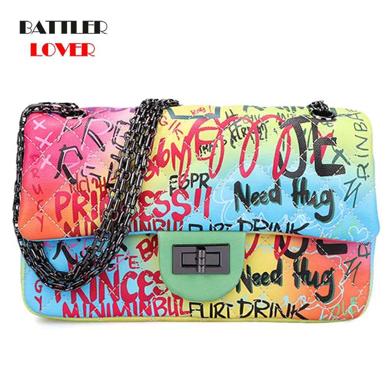 Famous Brand Graffiti Bags for Women Rainbow Color Luxury Designer Female Bags Ladies Purses and Handbags