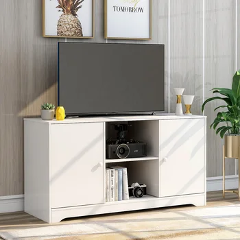 

Wooden TV Stand Table Media Stand forTV Stand with Open Storage Shelves 2 Storage Cabine Media Console Table for Living Room