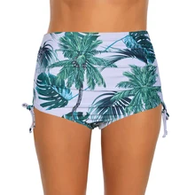 Женская Повседневная пляжная одежда летняя женская с рюшами Высокая талия бикини Низ размера плюс принт купальный костюм шорты для плавания