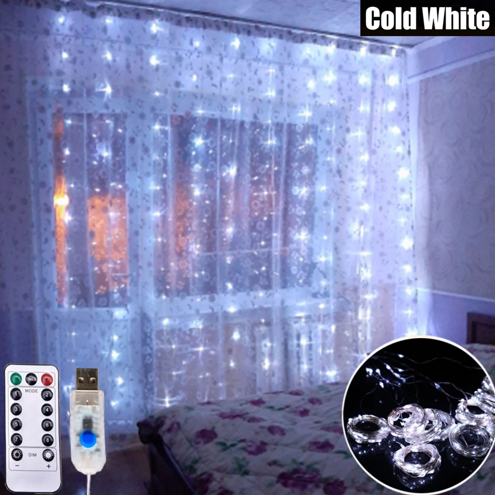 thumbnail image 1 of 1/2/3M LED Curtain Garland on the Window USB Fairy String Lights Curtain Lamp Party Holiday Decoration For Home Bedroom Window, 1 of 5