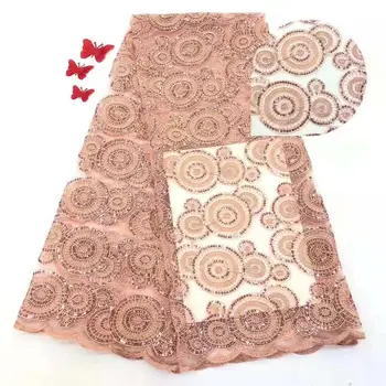

Best Quality African Lace Fabrics Velvet Lace Fabrics with Sequins for Wedding Party Peach Color Sequence Lace Fabric APW2913B