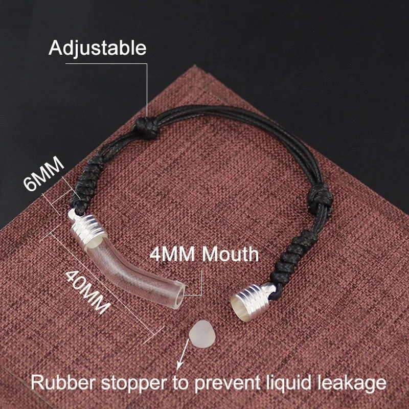 6 Colors Adjustable Handmade Clear Tiny Glass Tube Vial Cord Bracelet Memorial Writing Name Ash Hair Locket Pendant Jewelry