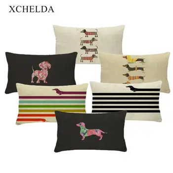 

Pillow Case Cotton Animal Pillowcase Dog Funny Cute Dachshund Colorful 30*50 for Children Beige fur Linen Cushion Cover