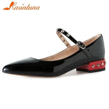 

KARINLUNA 33-40 Brand New Ladies Casual Office Pumps Rivet Chunky Heels Pumps Women Mary Janes Genuine Leather Shoes Woman