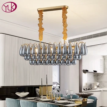 

New modern gold chandelier lighting chrome glass indoor hanging lamps luxury rectangle dining room led light fixtures
