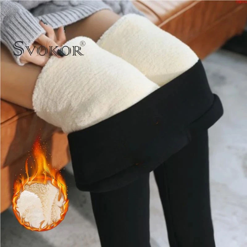 tiktok leggings SVOKOR Winter Velvet Leggings Women's Warm Pants Cold-Resistant Solid Leggings Stretchy Comfortable Keep Warm Skinny Trousers thigh highs