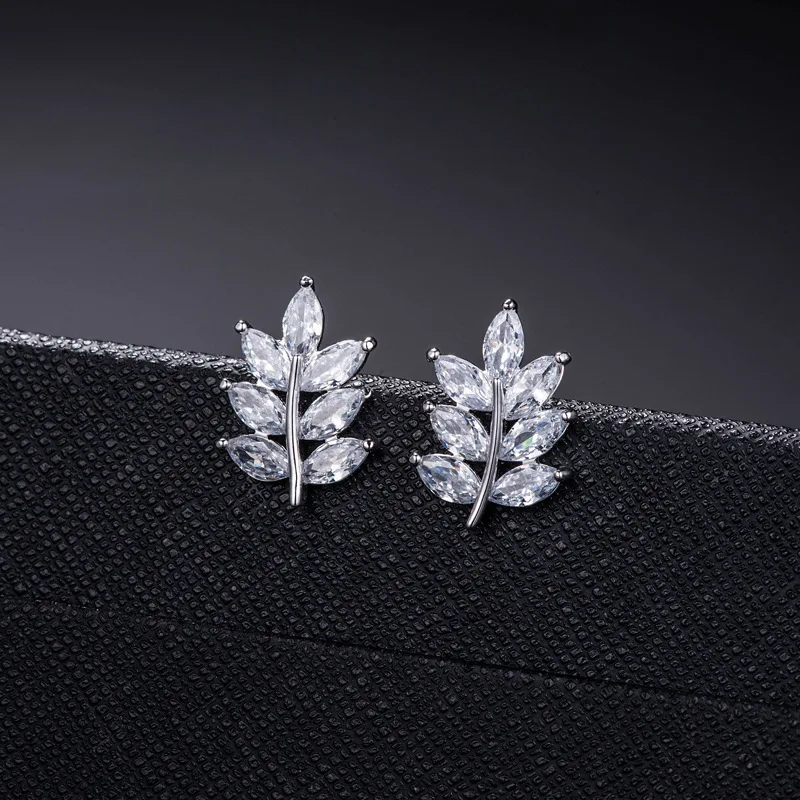 Neue Heiße Mode 925 Sterling Silber Kristall Blätter Ohrringe für Frauen Mädchen Geschenk Mode Erklärung Schmuck bling