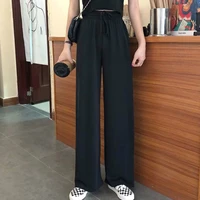 Spodnie z szerokimi nogawkami, damskie, czysta czerń, sznurowane, koreańskie, luźne, rekreacyjne, wysokie talie, damski, wiosenny, długi, codzienny, spodnie, Streetwear, jesień 3
