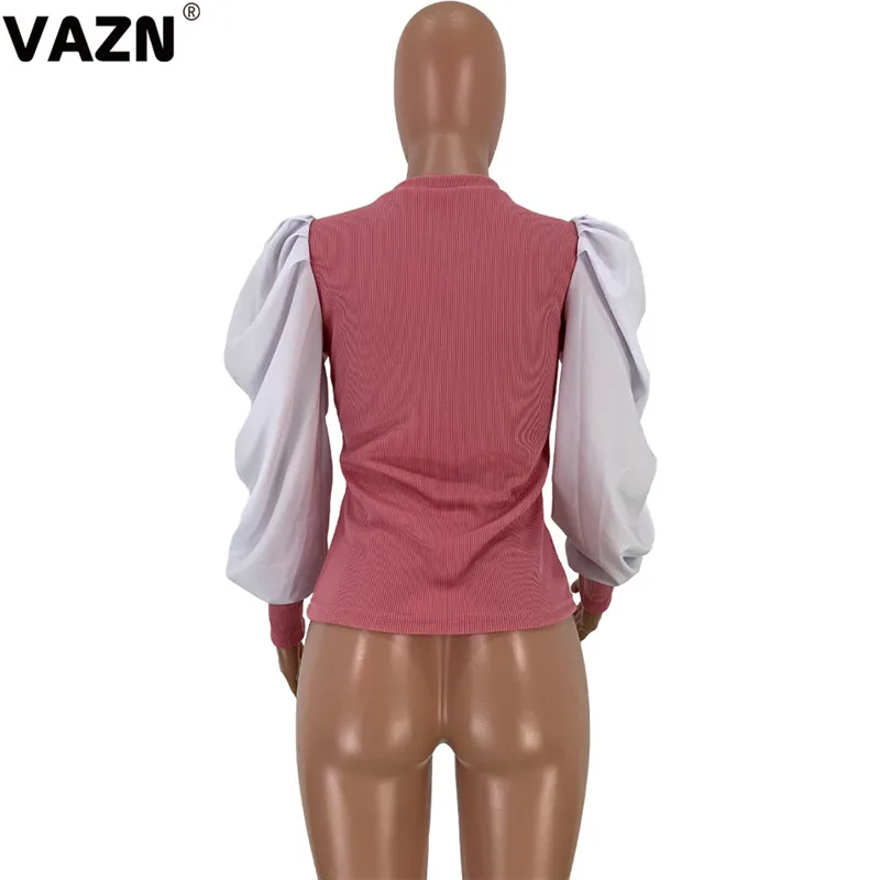 VAZN,, розовая, черная, популярная, для девушек, с круглым вырезом, элегантная, для офиса, для женщин, Сексуальная футболка, тройники, с бисером, с длинным рукавом