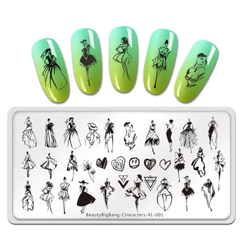 

Beauty BigBang Stamping Plates Characters XL-001 Simple Line Flower Heart Women Image Stainless Steel Nail Art Template Stencil
