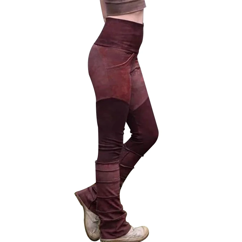 Женские брюки с высокой талией эластичные повседневные брюки теплые расклешенные брюки AIC88 - Цвет: Красный