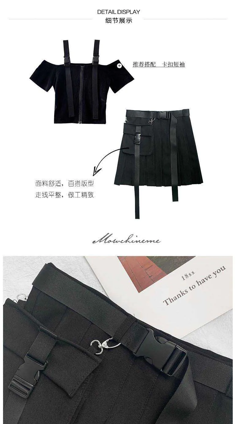 NiceMixs уличная Женская мини-юбка с боковыми карманами в стиле панк, шотландка, красный пояс, модные плиссированные юбки, сексуальные короткие юбки harajuku saia