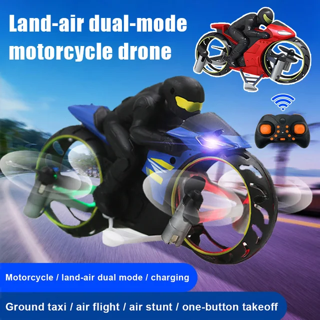RC Motorcycle Amphibious Remote Control Four-Axle UAV One Key Roll Light Aircraft Model LBV 2