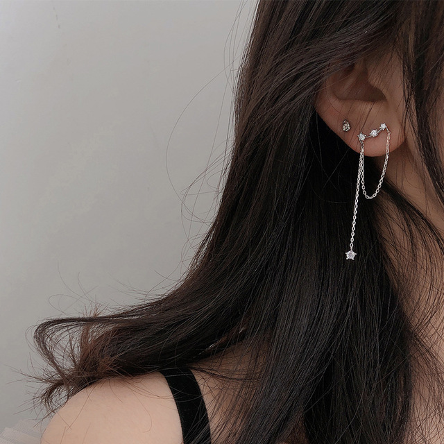 Simple Moon Star Rhinestone Long Chain Earrings For Women Shine Sun Crescent Geometric Tassel Piercing Earring Party Jewelry