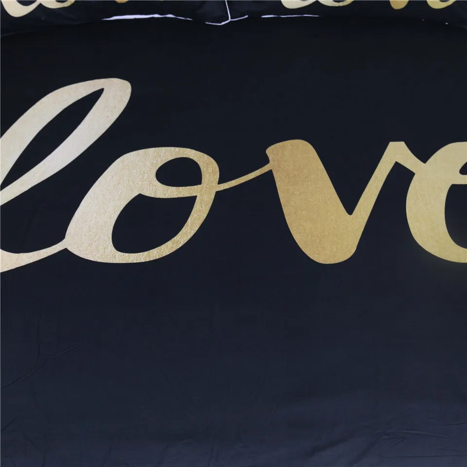 Blesslive черный и золотой Любовь комплект постельного белья 3 шт. домашний современный шикарный пододеяльник набор роскошных и романтических пар постельное белье King