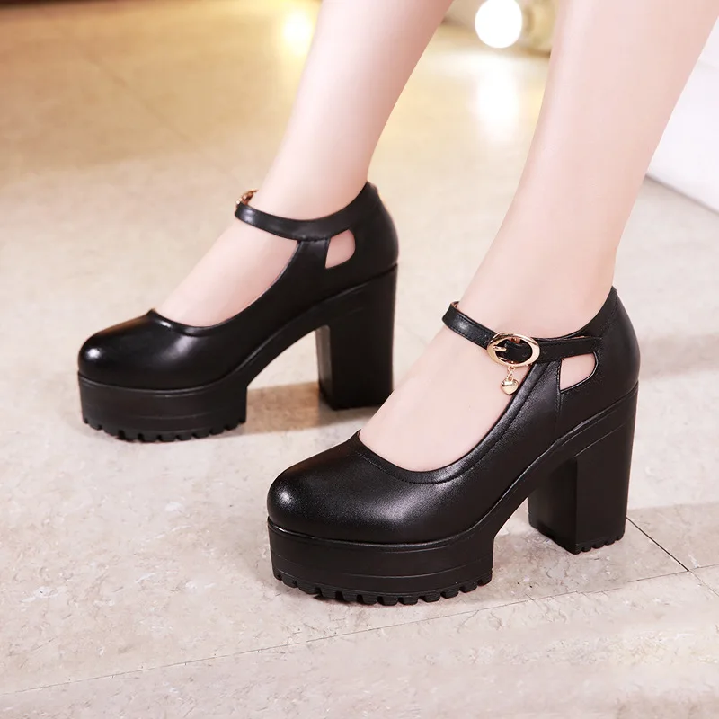 Women Pumps Women Round Toe Platform High Heels Fashion Comfortable Black Work Shoe Plus Size 32-43