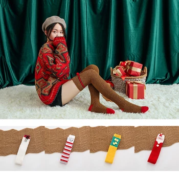 

Women Velvet Sock Fashion Cute Winter Warm Fluffy Christmas Stockings Floor Thick Cross Knee Coral Cartoon Stereoscopic Socks