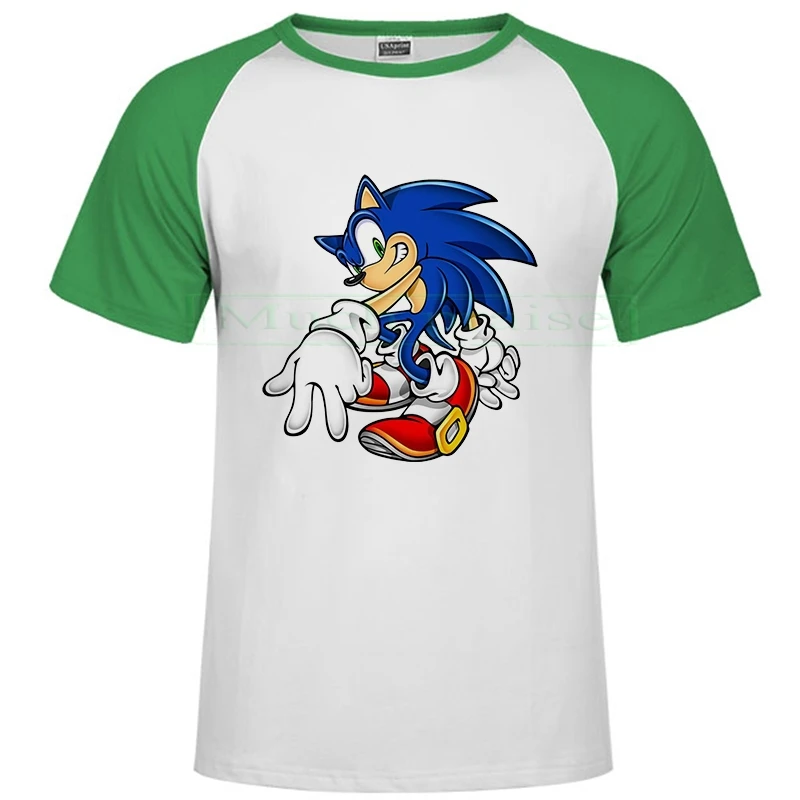 Футболка Sonic The Hedgehog для мужчин и женщин, летний топ с рисунком Марио, цельная одежда, белая Мандалорская футболка, мужские футболки для спортзала - Цвет: Raglan green 247