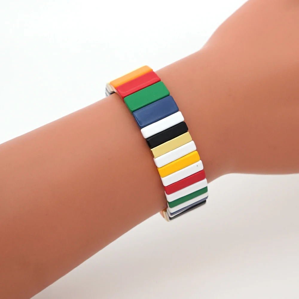 Shinus Радужный Браслет для женщин, эмалированные плитки, браслеты, Pulsera Mujer, красочные, Boho, летние пляжные ювелирные изделия, выгравированный подарок