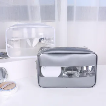 

Silver White Transparent Women's Cosmetic bag PVC Stitching Waterproof Makeup Beautician Travel Storage bags Men's Wash Bag