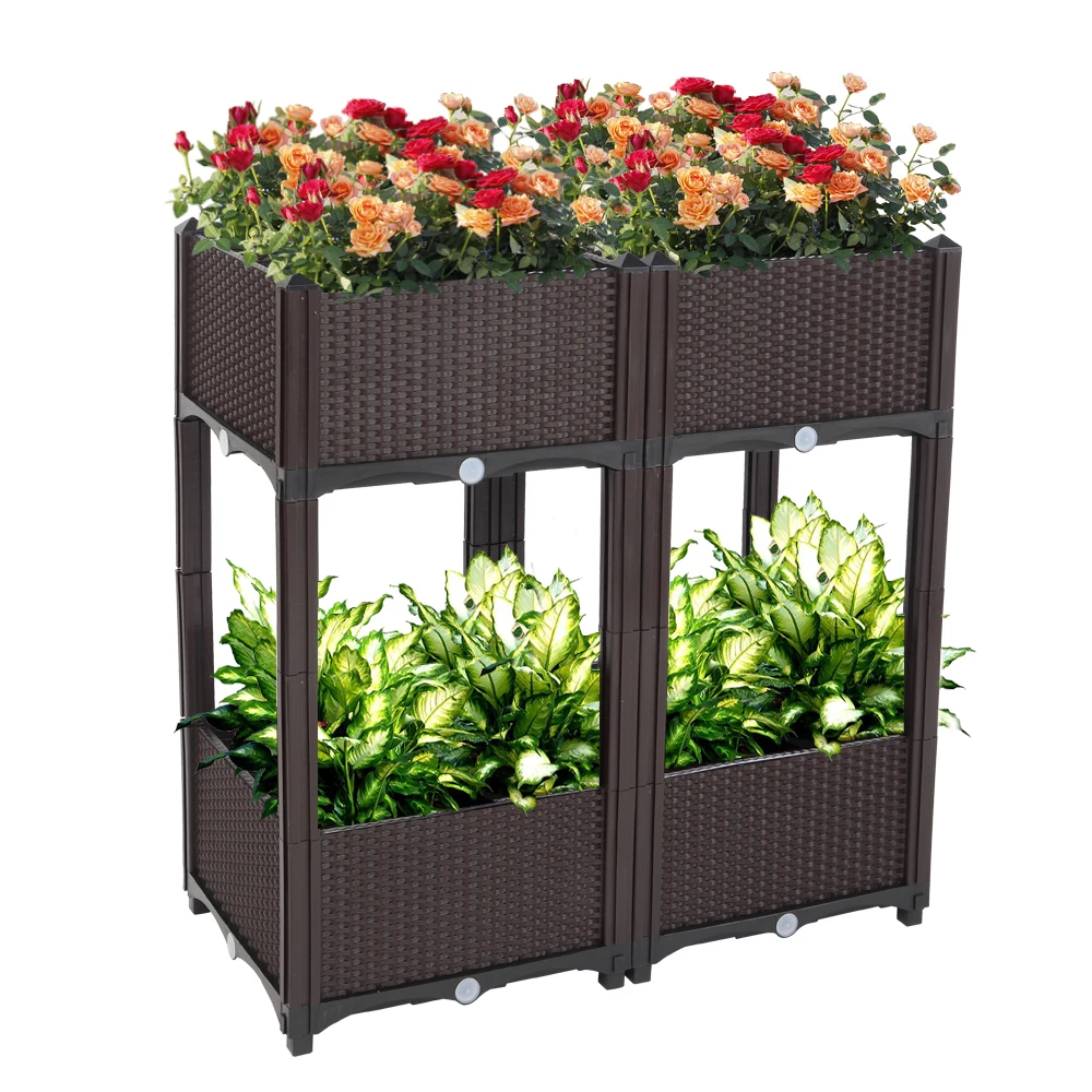 

Vegetable Flower Planting Box Pot 4Pcs Free Splicing Injection for Gardens Patios Balconies Restaurants Sturdy Durable[US-Stock]