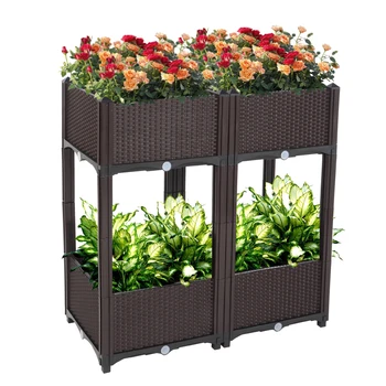 

Vegetable Flower Planting Box Pot 4Pcs Free Splicing Injection for Gardens Patios Balconies Restaurants Sturdy Durable[US-Stock]