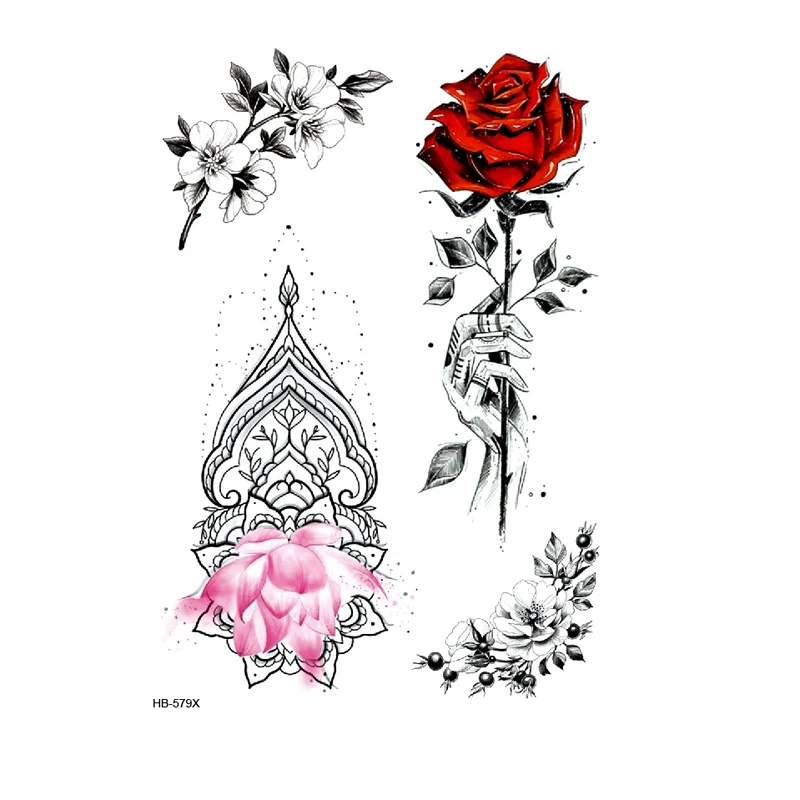 

Lotus Rose Flowers Waterproof Temporary Tattoo Sticker Tatuagem Tatoo Kids body Stickers Henna Tattoo Men