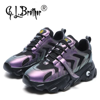 

Chunky Sneakers Women 2020 Colorful 6cm Platform Dad Shoes Leather Ins Fashion Casual Chunky Shoes